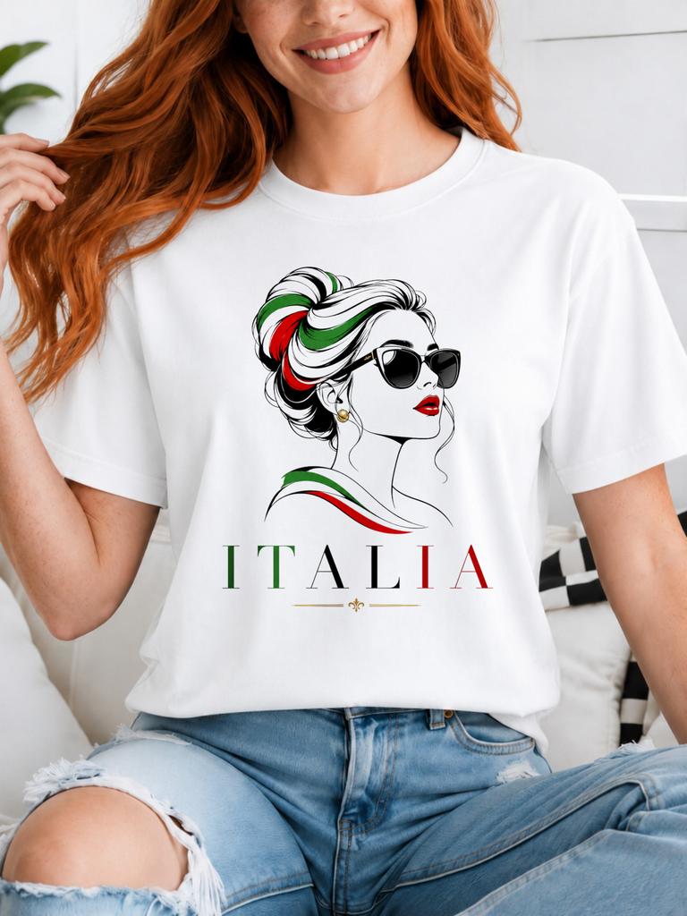 Italia Line Portrait Chic Unisex In With Italian Ribbon Hair And Clean Serif Country Lettering Womes Unisex All Tshirt