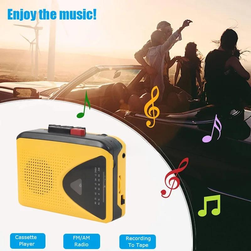 Портативный кассетный плеер - Запись на кассету, AM/FM радио, Стерео, с микрофоном, динамиком и разъемом 3,5 мм