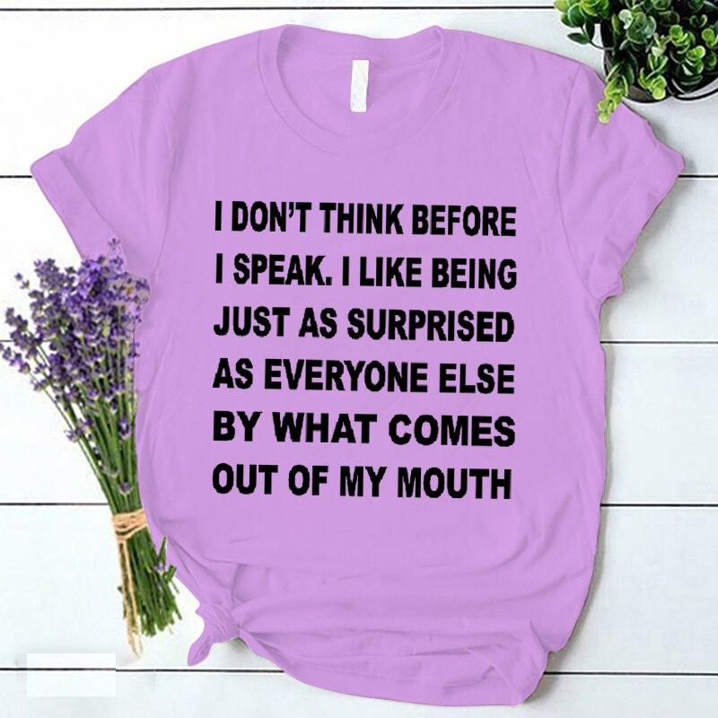 Женская футболка «Я не думаю, прежде чем говорить» с буквенным принтом Harajuku, повседневные футболки с короткими рукавами Y2k, женская корейская футболка Ulzzang