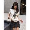 Girls Y2K Tees Retro Short Sleeve Round Neck Sexy Women Casual Tees White