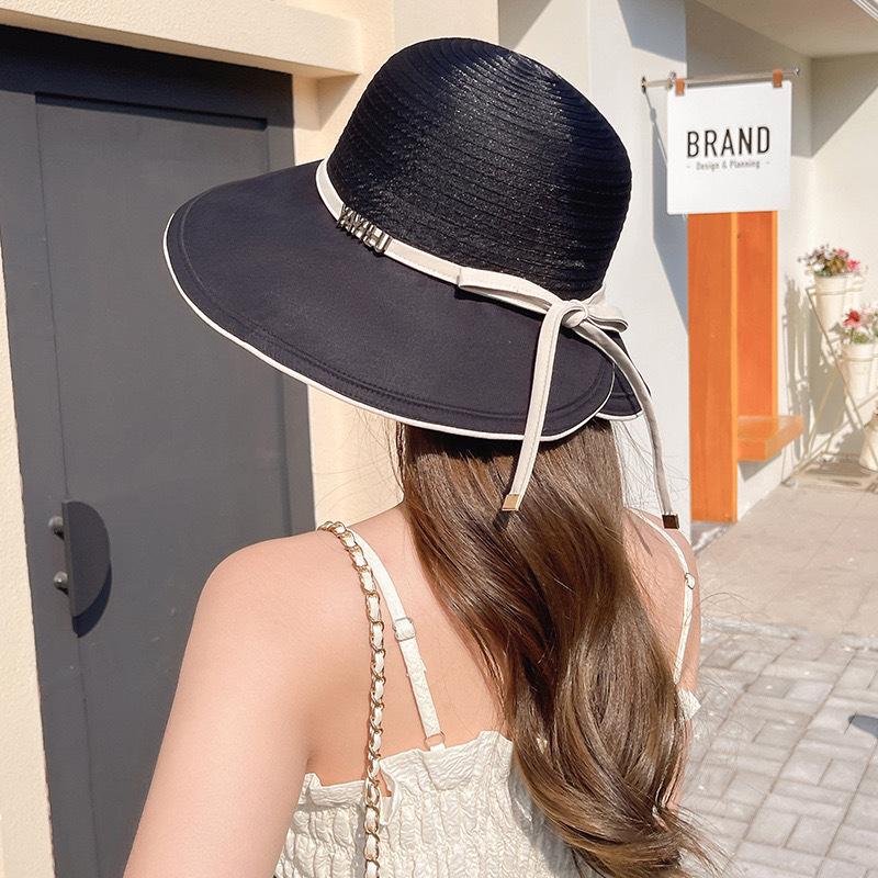 New summer outdoor beach face covering sun hat women big brim bow sunshade sunscreen bucket hat going out