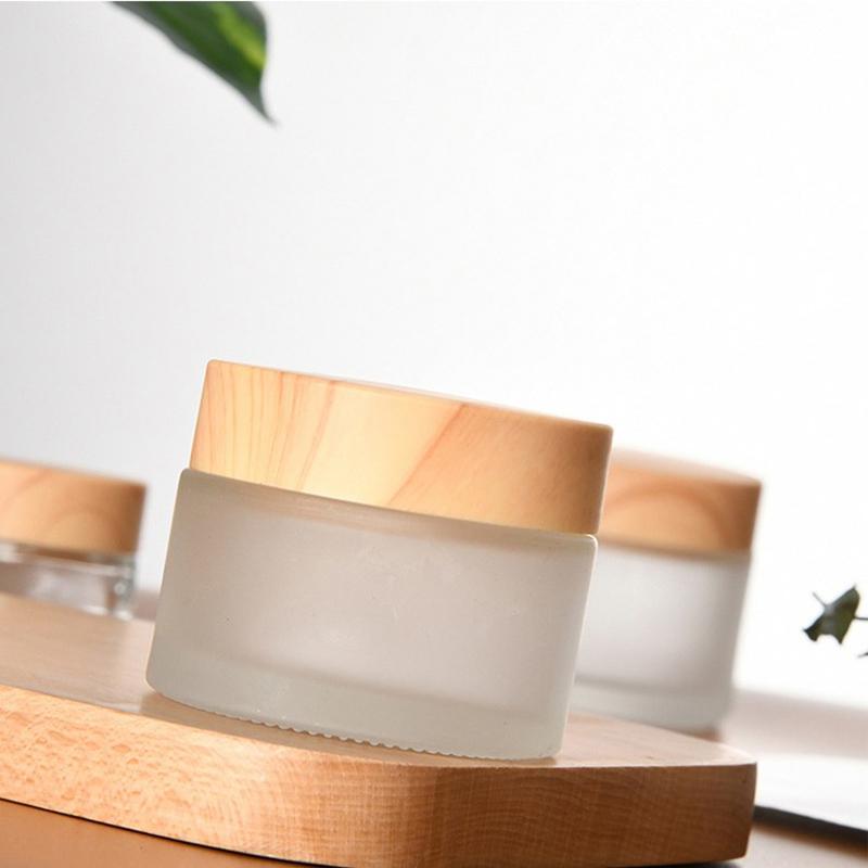 5G-100G Frost Glass Cream Bottle с деревянной крышкой портативная пустая бутылка для ухода за кожей гель сыворотка контейнер косметический дозатор инструмент