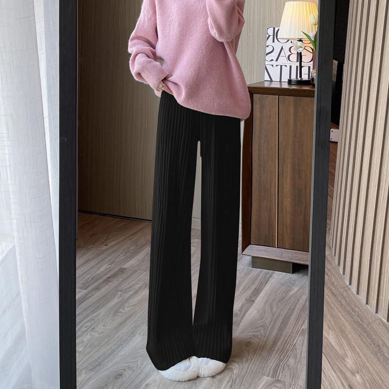 Белые вязаные широкие брюки, женские свободные маленькие прямые повседневные брюки с завышенной талией на осень и зиму