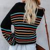 Женские повседневные вязаные свитера с длинными рукавами с открытыми плечами и разноцветными полосками, большие пуловеры, топы