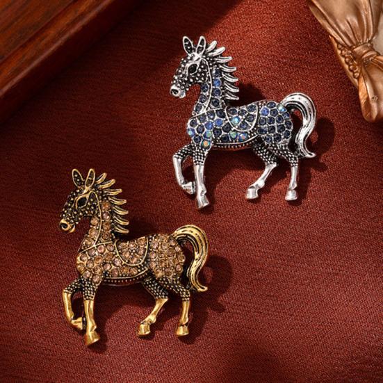 Yousheng Retro Horse Brooch Rhinestone Inlaid Horse Pin Zodiac Year Animal Brooch Men Women Suit Accessory for Handbag Clothes Decoration