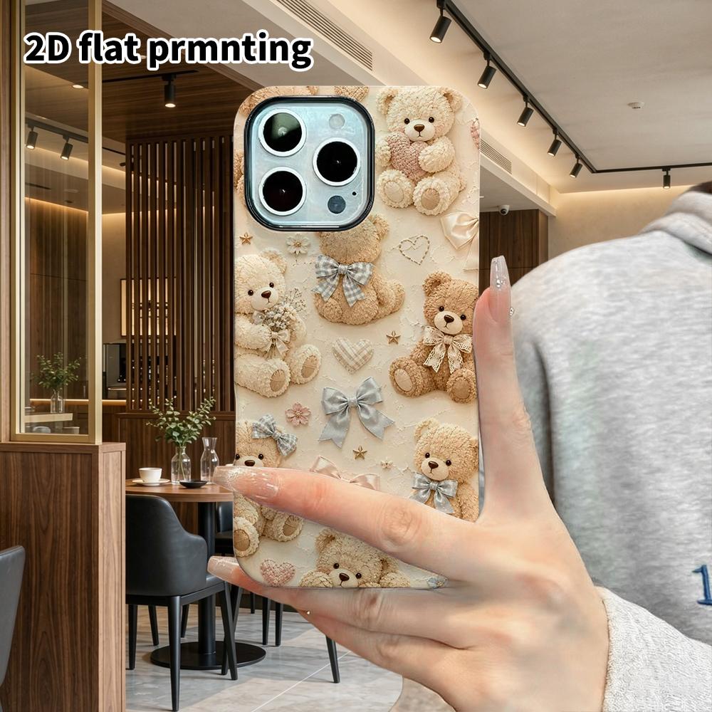 Phone Case: 2D flat design suitable for iPhone 18, 17, 16, 15, 14, 13 Pro film protective case, couple style, multiple teddy bears, Christmas and Hall