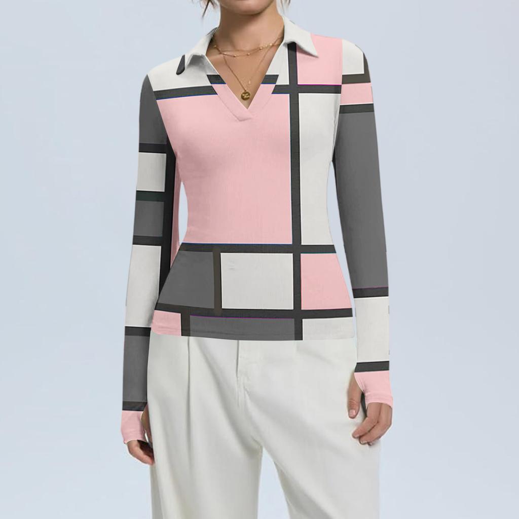 Women's Fashion Casual Print V-Neck Long Sleeve Button-Down Top