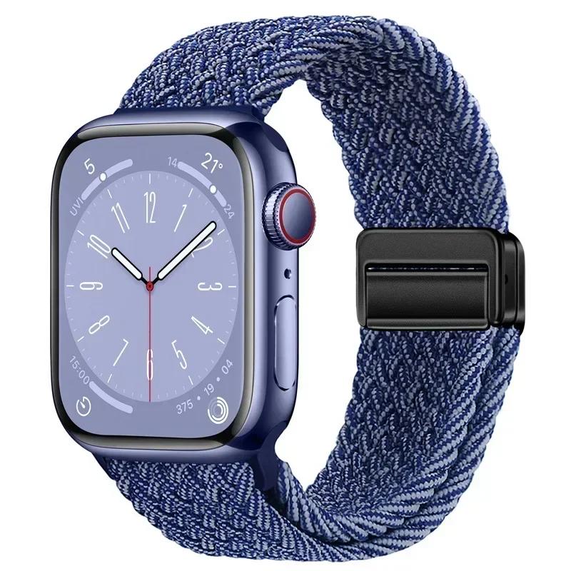 Плетеный нейлоновый ремешок-петля для Apple Watch Ultra2 49мм 9 8 7 45 41мм Металлический магнитный браслет-ремешок для 6 5 4 3 SE 44 40мм