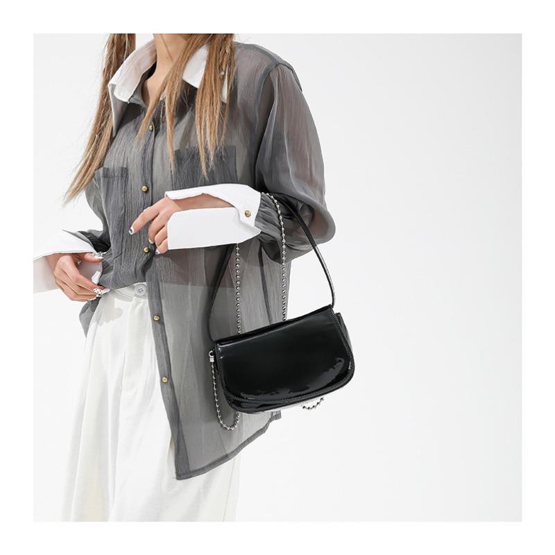 Лаковая кожа, модная зеркальная однотонная трендовая сумка для подмышек, женская сумка 2024, новая цепочка в западном стиле на одно плечо, через плечо, внешняя торговля