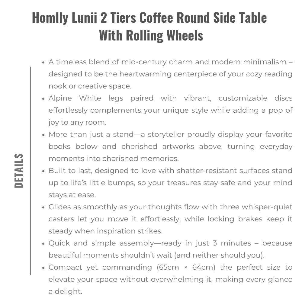 Homlly Lunii 2 Tiers Coffee Round Side Table With Rolling Wheels