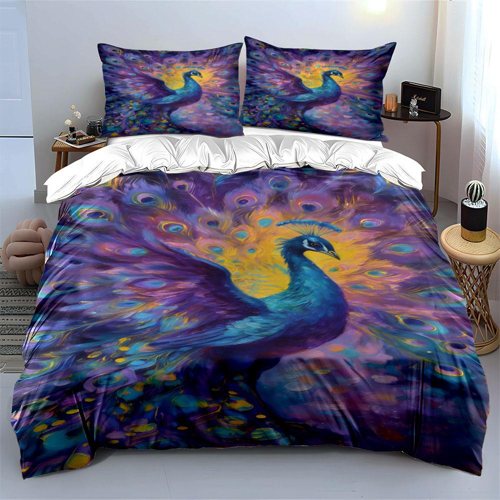 Colorful peacock with feathers. Bedding sets Duvet cover sets Duvet covers Pillowcases(1 * Duvet Cover 2 * Pillowcases, without duvet insert)