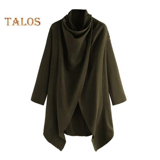 Мужское пальто-плащ с высоким воротником и длинным рукавом в уличном стиле, ветровка однотонного цвета с неровным подолом, верхняя одежда средней длины в стиле панк, зимняя верхняя одежда