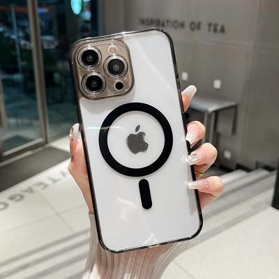 Магнитный чехол для телефона Magsafe с беспроводной зарядкой для iPhone 15 14 Plus 13 12 11 Pro Max, мягкий край из ТПУ, прозрачная акриловая задняя крышка T21