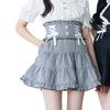 [Yumetembo] Mass-produced Landmine Style Clothing [Dear My Love] Women's Lace-Up Tiered Skirt 534459 Gingham Black