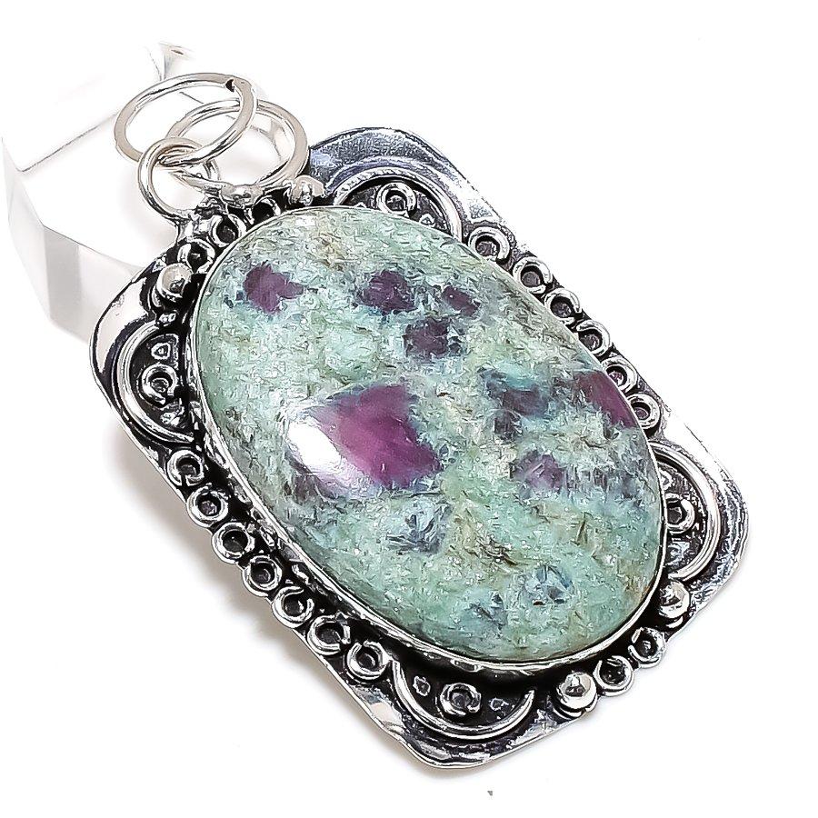 Ruby Fuchsite Gemstone Handmade 925 Sterling Silver Jewelry Pendant 2.36" y8E31