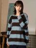 THE GREEN LAB Block Stripe Off-Shoulder Knit [Blue]