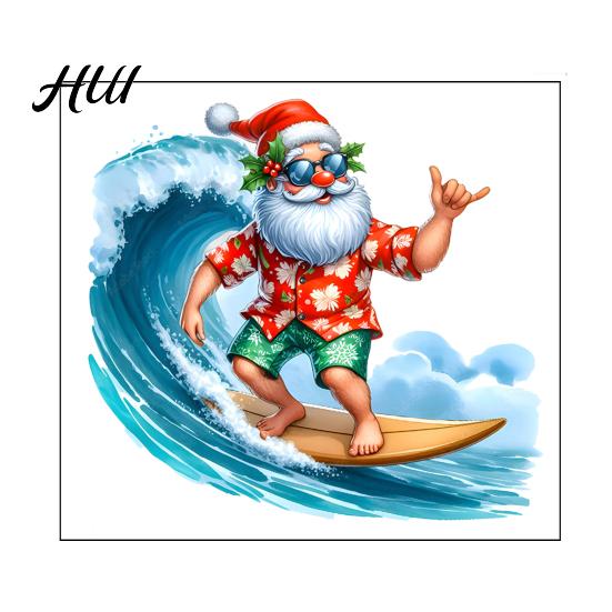 Customizable Christmas Glass Film Surfing Santa Claus Static Sticker, Tropical Waterproof PVC Window Decal for Surf Wall Decals Home Store Decoration,