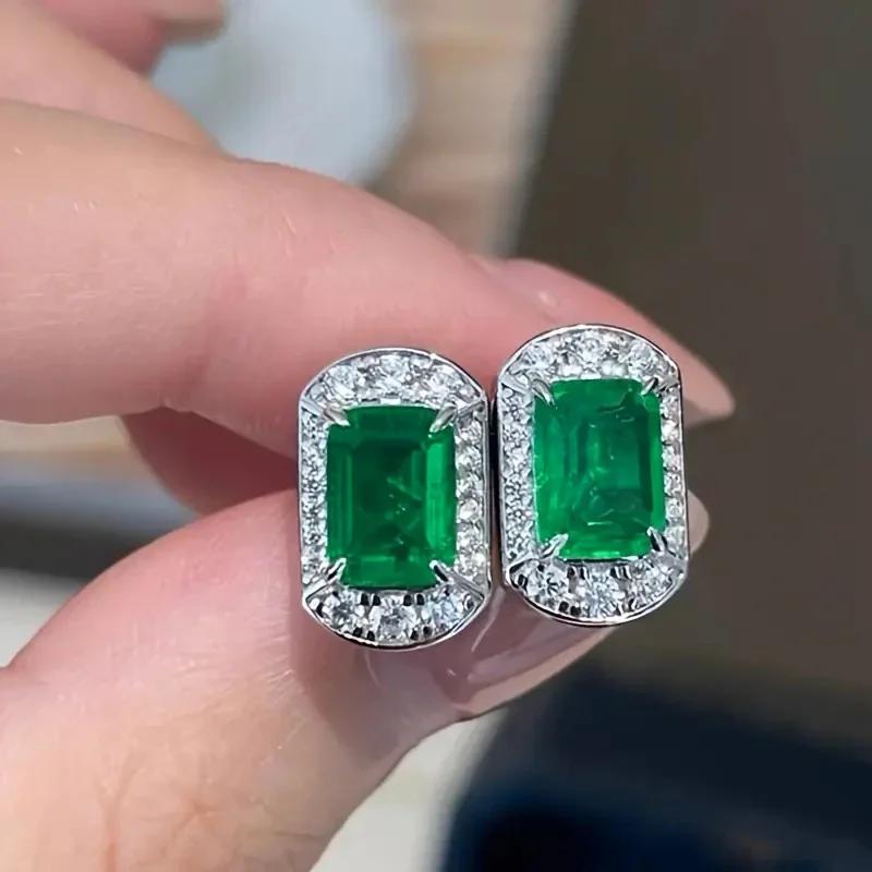 Huitan Luxury Rectangular CZ Stud Earrings Charming Elegant Temperament Ceremony Accessories for Women Exquisite Party Jewelry