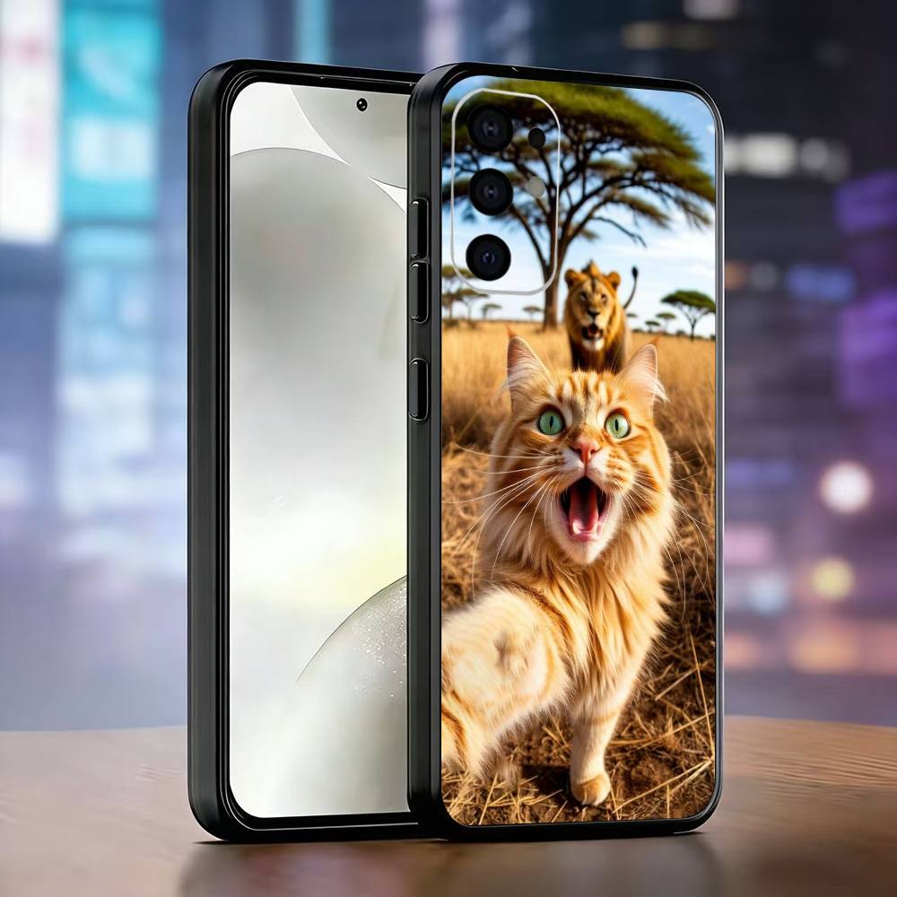 Чехол для телефона с селфи котенка Черный Силиконовый Мягкий Для Samsung S25,S24,S21,S22,S23,S30,Ultra,S20,Plus,Fe,Lite