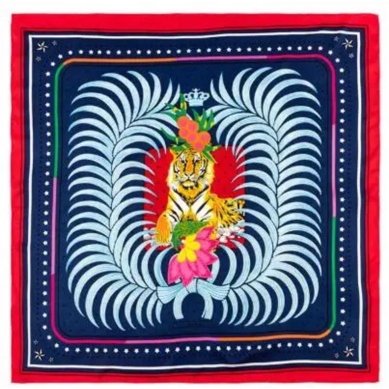 90cm Manual Hand Rolled Twill Silk Scarf Women Lovely Forest Tiger Square Scarves Echarpes Foulards Femme Wrap Bandana Hijab