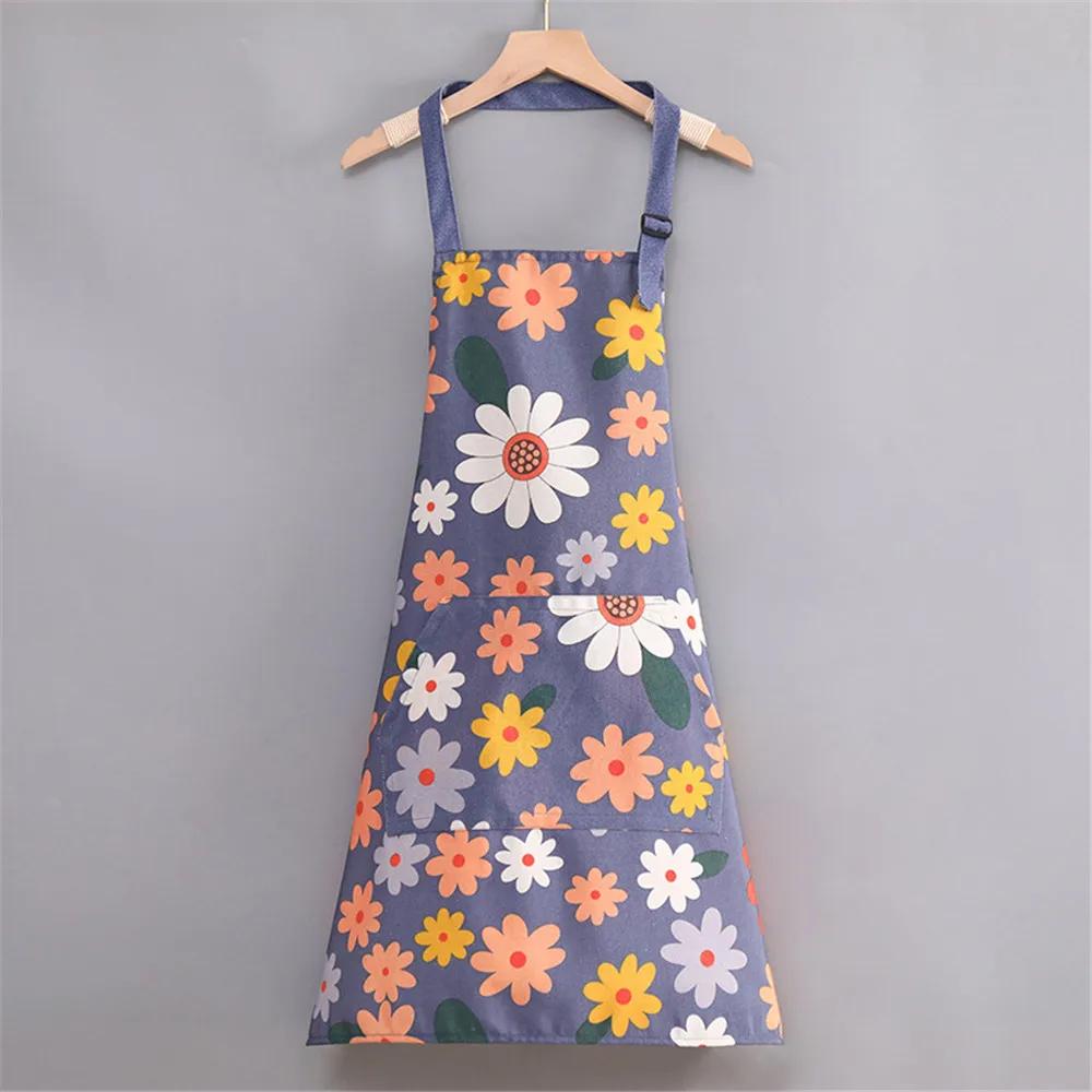 Cute Flower Kitchen Household Oil-Proof Cooking Apron For Women Children Men Kitchen Waterproof Adult Coffee Baking Accessories
