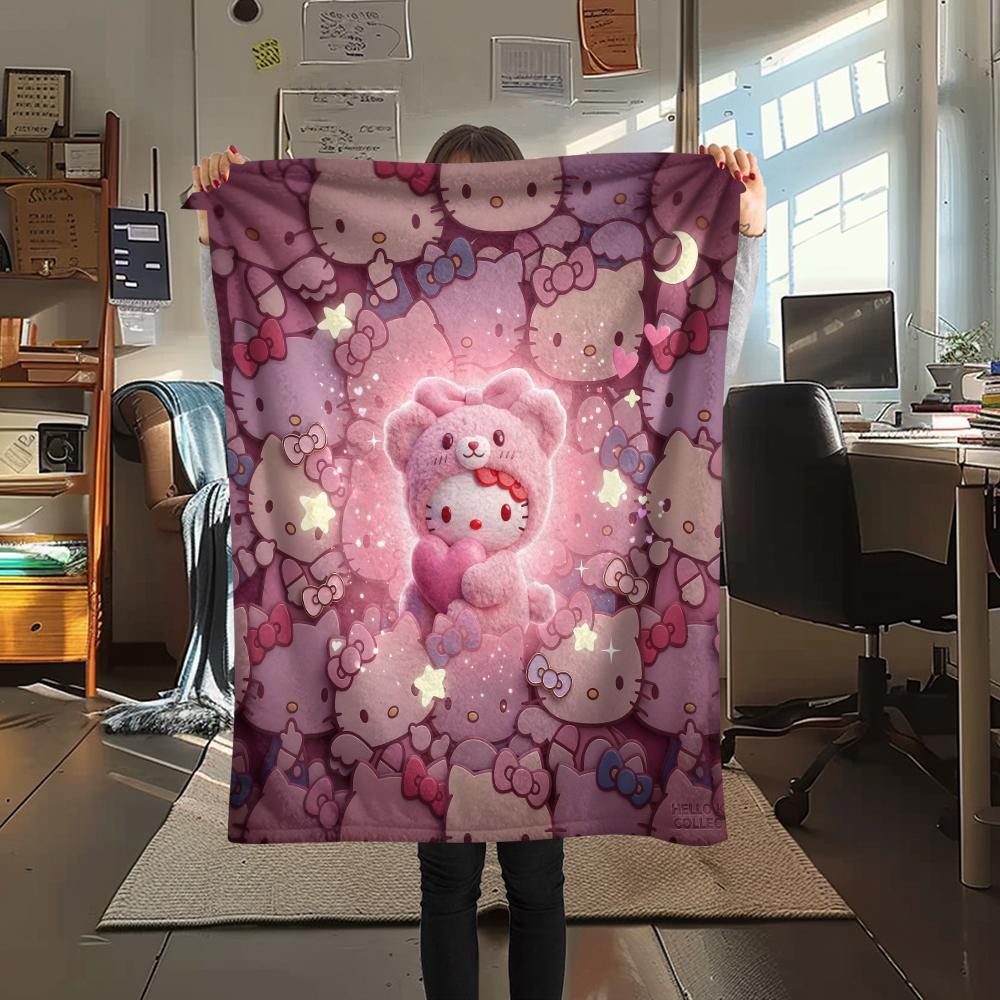 1 шт. Фланелевое одеяло с принтом мультфильма Hello Kitty, Высокое качество, Для всех сезонов, Декор для дома, Тепло и уют, Идеально для рождественских подарков