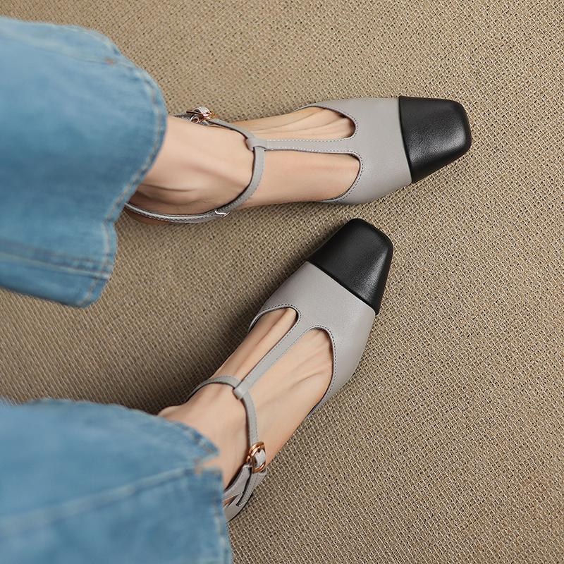 Мода 2025 Женская летняя обувь Смешанные цвета Туфли на высоком каблуке для женщины Натуральная кожа Квадратный носок Повседневная обувь Женские офисные туфли