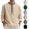 Fashion Henry Collar T-shirt for Men 95% Linen Long Sleeve Top Autumn Loose Leisure Splicing Tshirts Mens Clothing