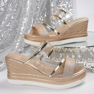 Модные женские тапочки 2024 года, летние новые удобные римские сандалии с круглым носком, со стразами, удобные пляжные тапочки для женщин