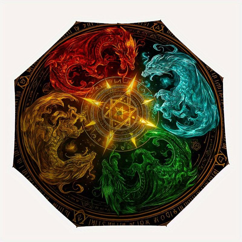 Four Elements Dragons: Mystical Art PrintUmbrella, Portable 3-Fold Umbrella for Men & Women,Christmas Gift ES363