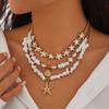 Holiday Style Shell Beaded Multi-Layer Starfish Necklace with Imitation Pearls