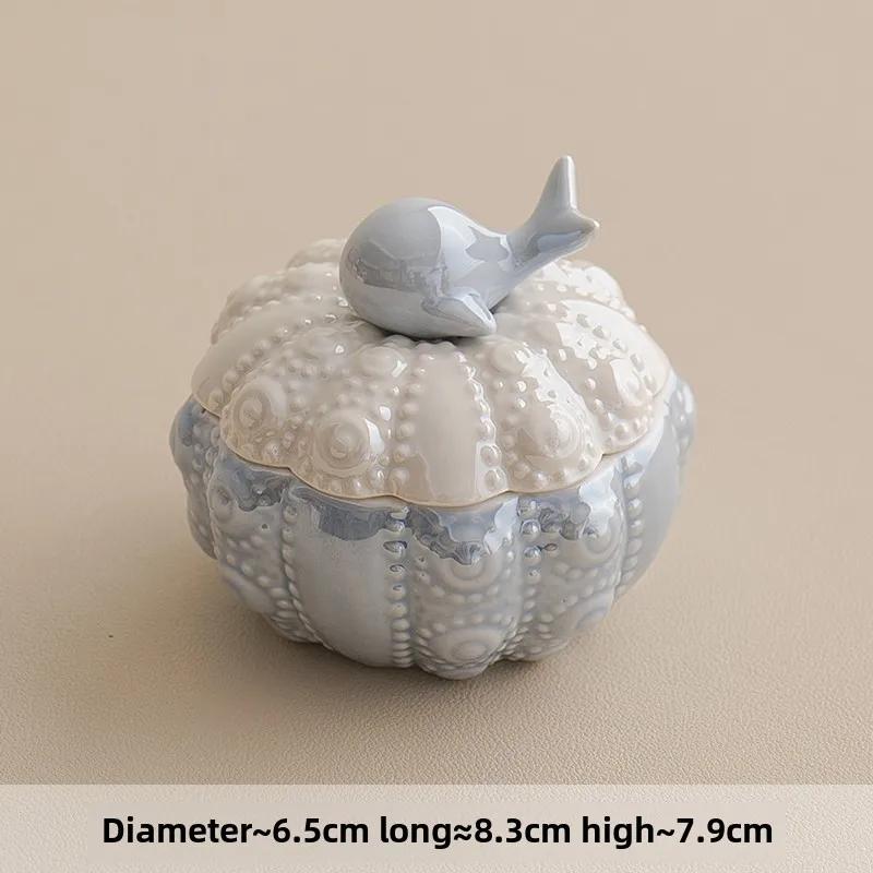 Керамическая шкатулка для украшений «Синий кит», маленькая креативная симпатичная банка для хранения ювелирных изделий, колец, ожерелий, ящик для хранения, настольные украшения, поделки, подарки