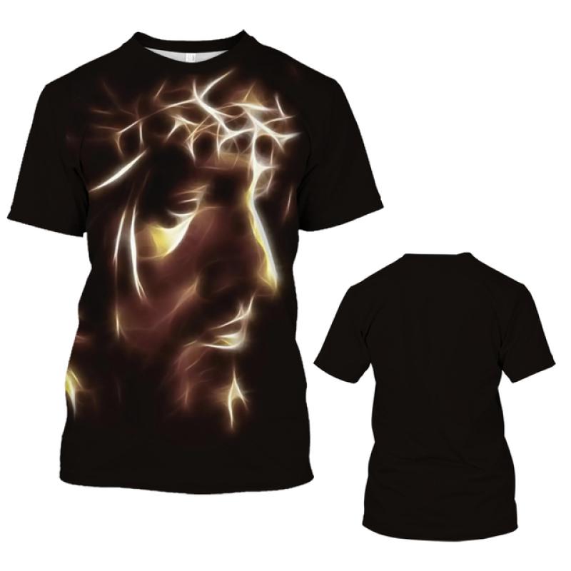 Fashion Jesus 3D Print T Shirt For Men Street Trend Short Sleeves Top Summer Oversized T-Shirt Clothes Casual O-neck Sweatshirt