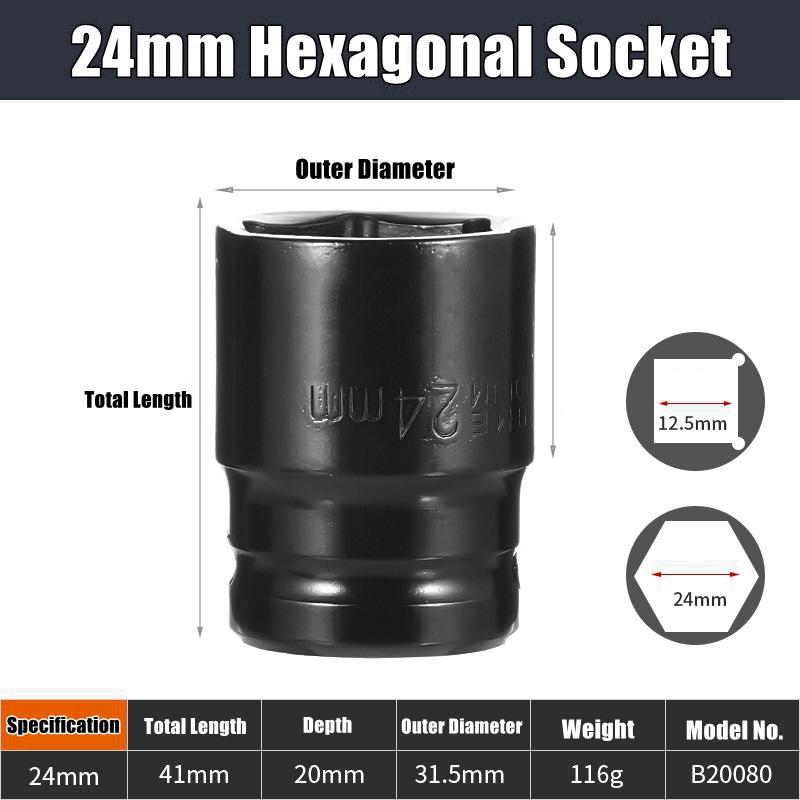 Набор глубоких ударных головок 1/2" Привод Метрический ключ Черная головка Глубокая ударная головка Пневматическая головка Инструменты для снятия шин