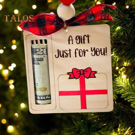 Handmade Wooden Money Holder Christmas Tree Reindeer Money Clip Wallet Ornament with Blessing Placing Money Dispenser for Christmas Tree Home