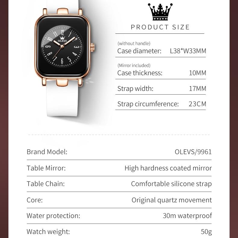 OLEVS Брендовые часы Квадратные кварцевые часы из силикагеля Нишевые модные водонепроницаемые женские часы Женские часы