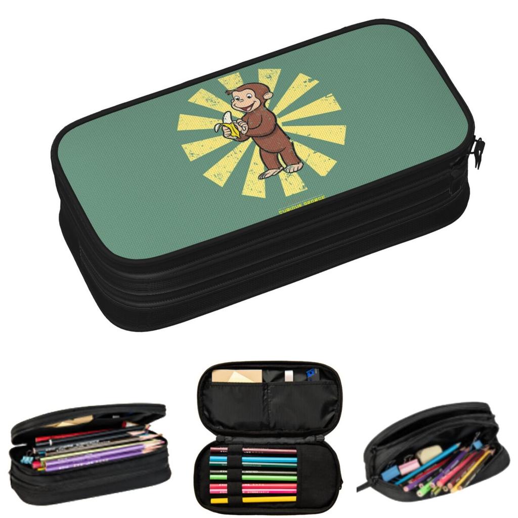 Cartoon Curious George Monkey Anime Pencil Cases for Students Gifts Pen Box Pencil Bag Large Storage Pencil Pouch