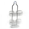 Shower Caddy Hanging Over Head Iron Bathroom Organizer Shelves with Soap Holder 2 Hooks for Towels Sponge Silver