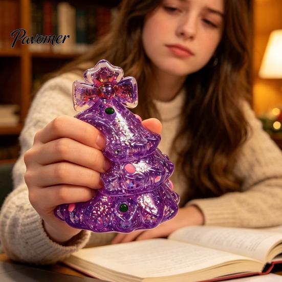 Мягкая сенсорная игрушка Мини-рождественская елка Сжималка, Снятие стресса Блестящая Рождественская прозрачная форма-сквиш для взрослых и детей, Подарок на вечеринку