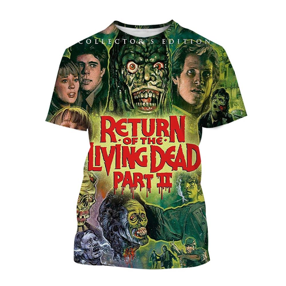 Новая классическая футболка с изображением фильма ужасов «Возвращение живых мертвецов», 3D-принт с изображением черепа зомби, унисекс, уличная одежда для детей