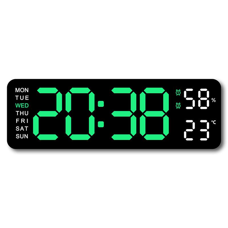 9 Inch Large Digital Wall Clock Temperature Humidity Week Auto Dimmable Table Clock 12/24H Electronic LED Alarm Clock Function MIT