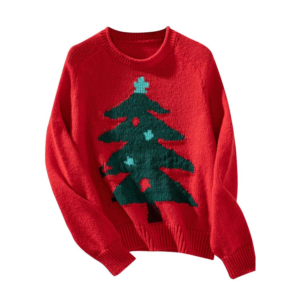 Women's Christmas Tree Pullover Sweater Autumn And Winter Round Neck Loose Fit