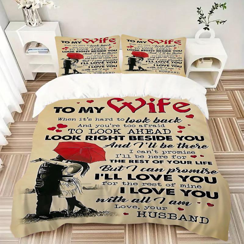 3pcs bedding set Love vows to wife Includes 1 Comforter + 2 Pillowcases, Without Pillow Inserts, Soft Comfortable, Lightweight Breathable, P