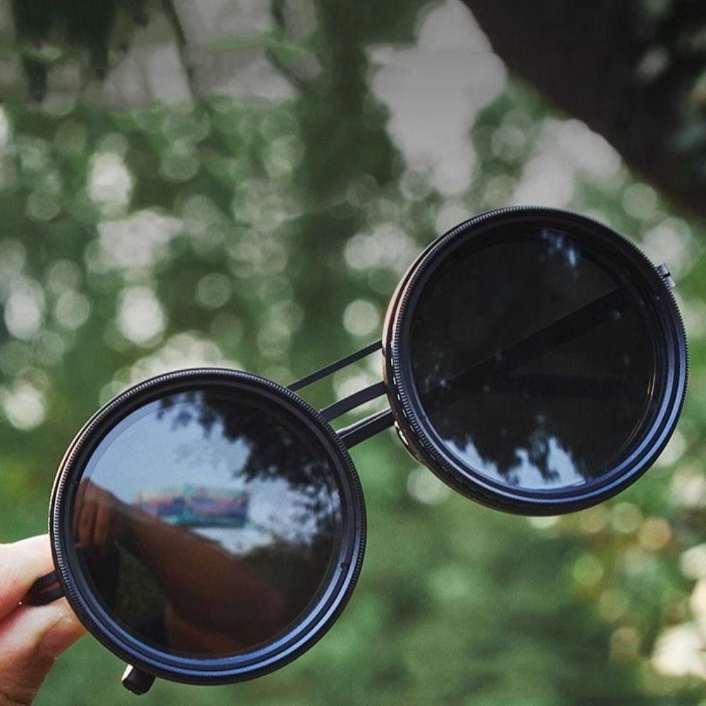 Round Adjustable Sunglasses with Glasse Case Anti-UV Glasses Clarity Outdoor Eyewear Driving