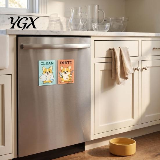 Reusable Clean Dirty Magnet Dishwasher Magnet, Acrylic Cartoon Animal Sign, Double-Sided & for Kitchen Decoration Cleaning Status Sign