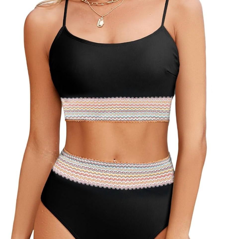U Neck Webbing High Waist Sexy Two Piece Swimsuit Elegant Women Bikini