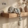 Modern Resin Craft for Home Decoration Elephant Shelf Sitter, Mother Hanging 2 Baby Elephants on The Creative Gift Family And Friends Edge,