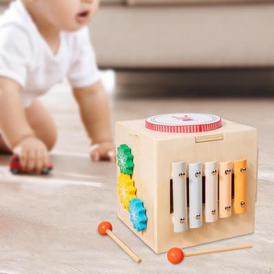 Деревянный куб для игрушек Сенсорная игрушка Мелкая моторика Многофункциональная Детская музыкальная развивающая игрушка