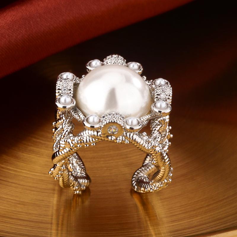 Элегантное кольцо для женщин, жемчужные модные вечерние украшения, женские свадебные украшения с регулируемым отверстием, парные кольца