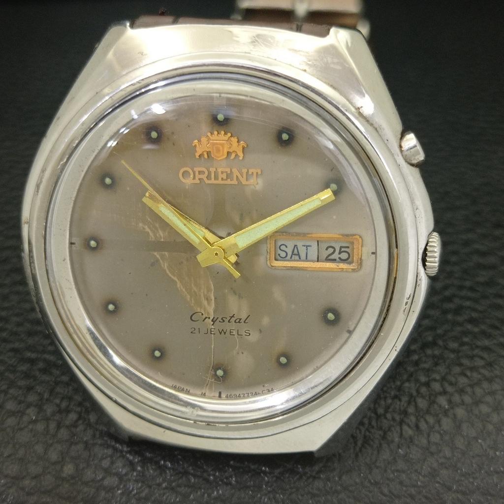 USED VINTAGE ORIENT CRYSTAL AUTOMATIC JAPAN MENS ORIGINAL DIAL WATCH A702253-5 R123-a702253